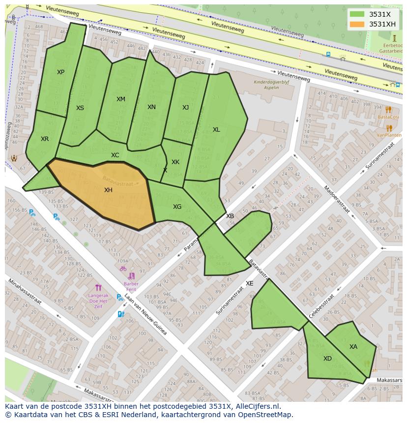 Afbeelding van het postcodegebied 3531 XH op de kaart.