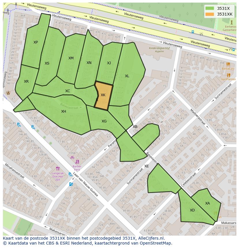 Afbeelding van het postcodegebied 3531 XK op de kaart.