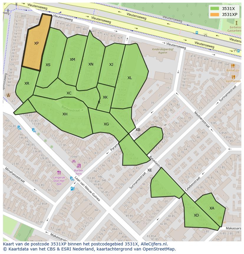 Afbeelding van het postcodegebied 3531 XP op de kaart.