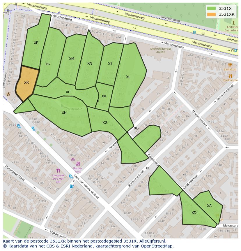 Afbeelding van het postcodegebied 3531 XR op de kaart.