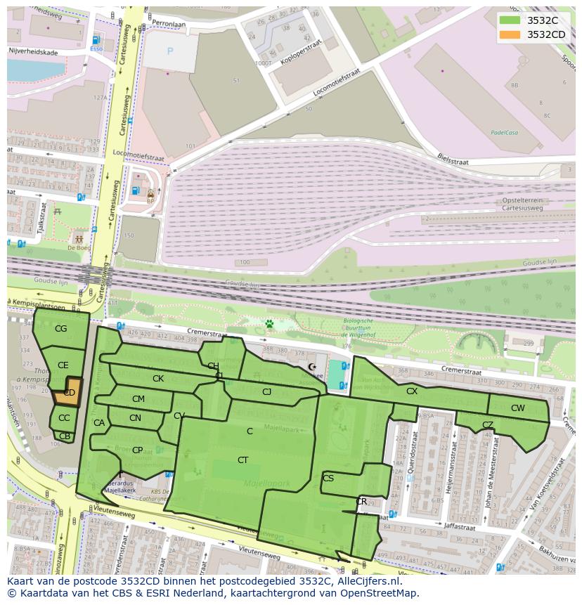 Afbeelding van het postcodegebied 3532 CD op de kaart.
