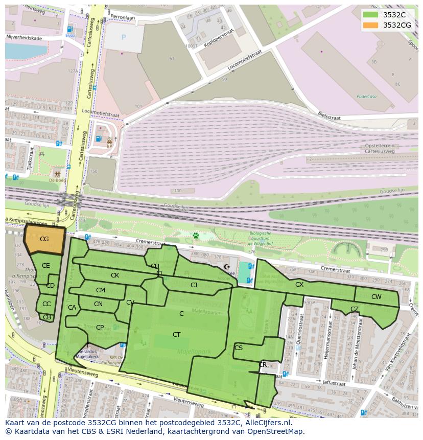 Afbeelding van het postcodegebied 3532 CG op de kaart.