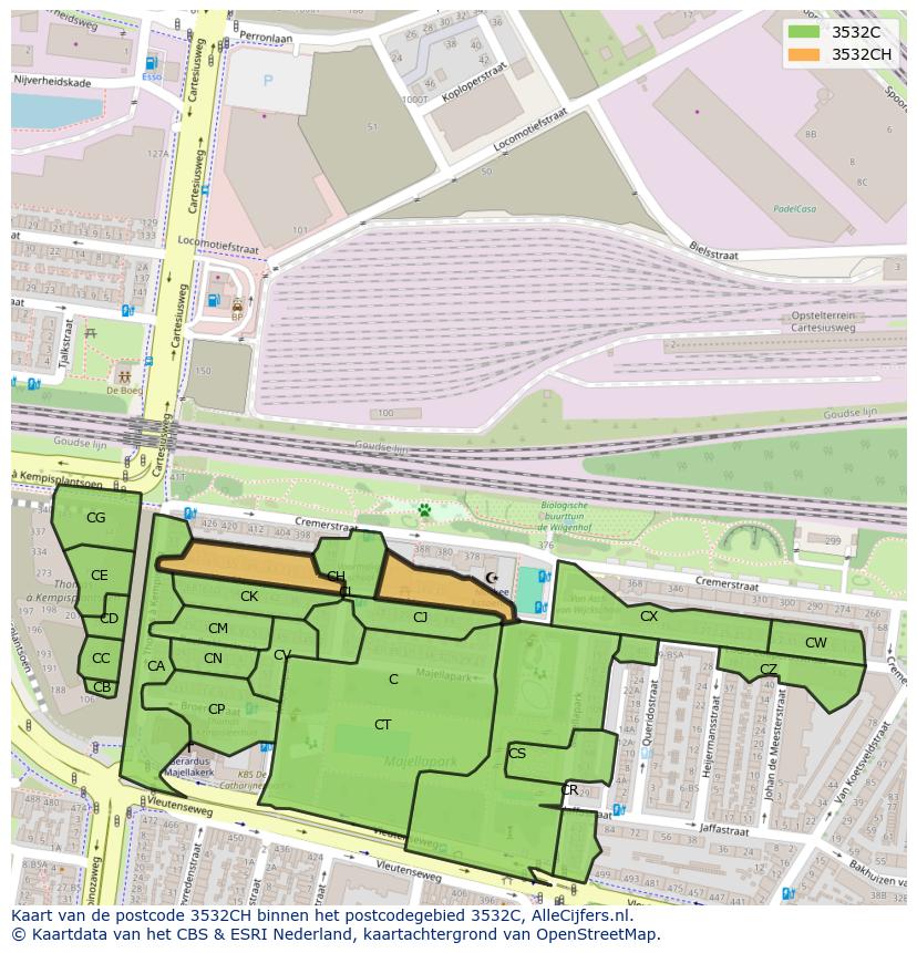 Afbeelding van het postcodegebied 3532 CH op de kaart.
