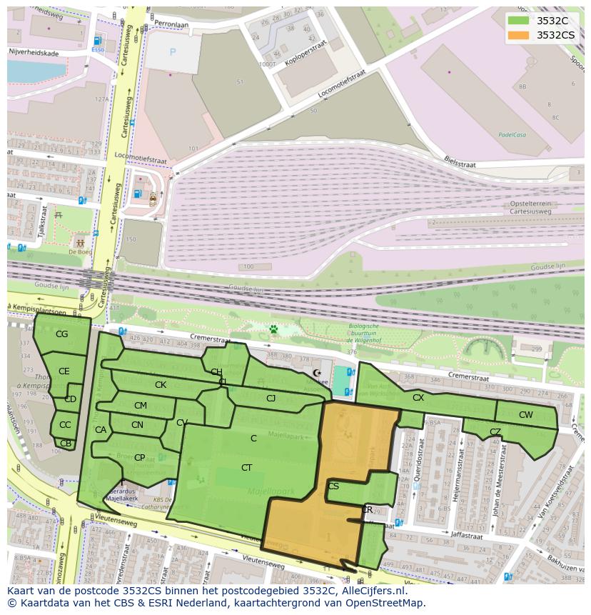 Afbeelding van het postcodegebied 3532 CS op de kaart.