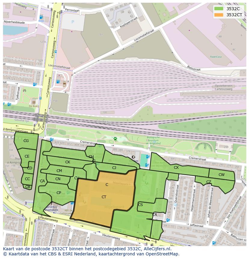 Afbeelding van het postcodegebied 3532 CT op de kaart.