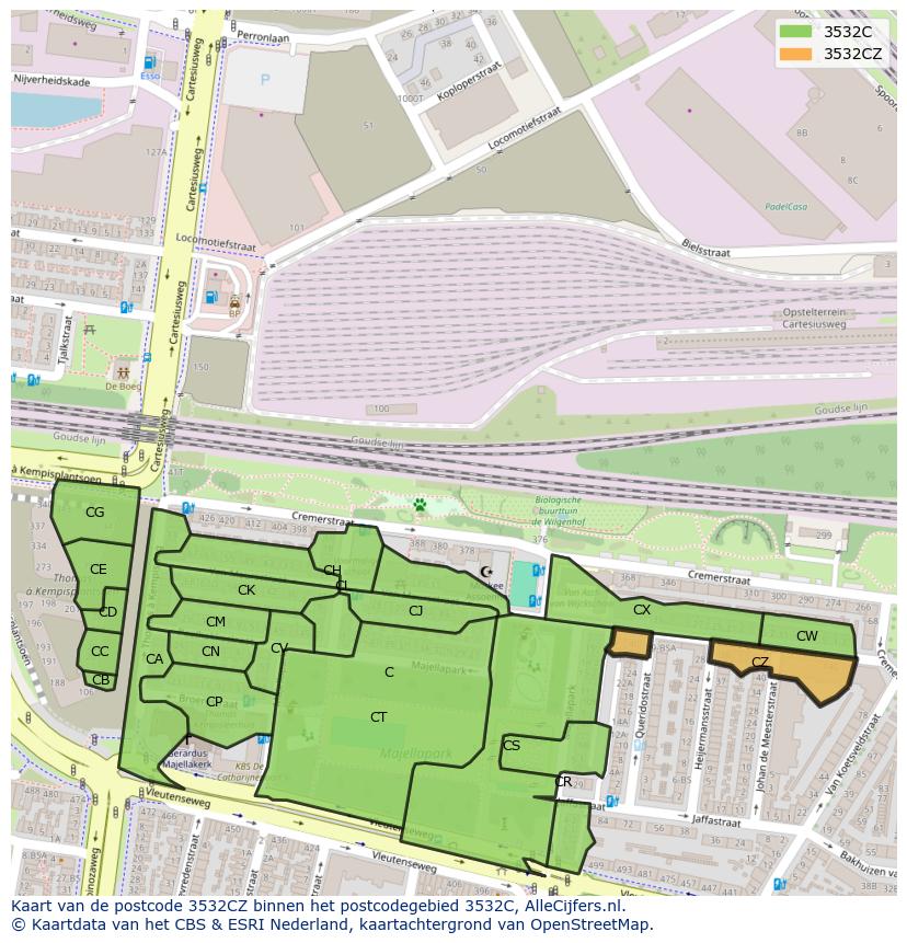 Afbeelding van het postcodegebied 3532 CZ op de kaart.