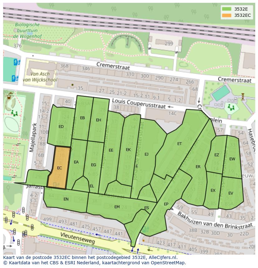Afbeelding van het postcodegebied 3532 EC op de kaart.