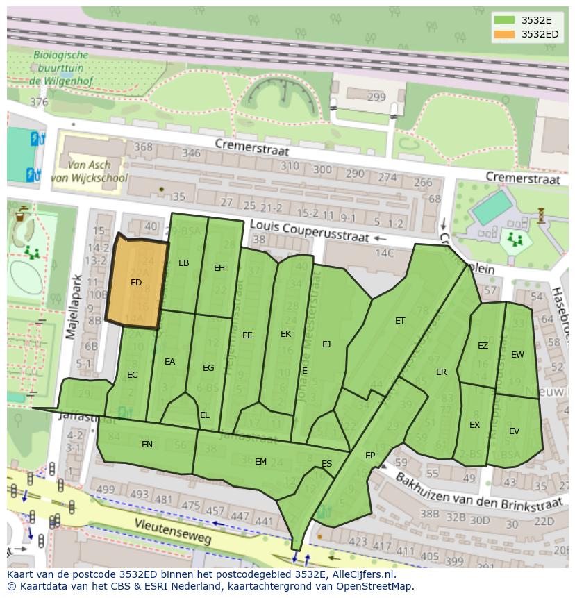 Afbeelding van het postcodegebied 3532 ED op de kaart.