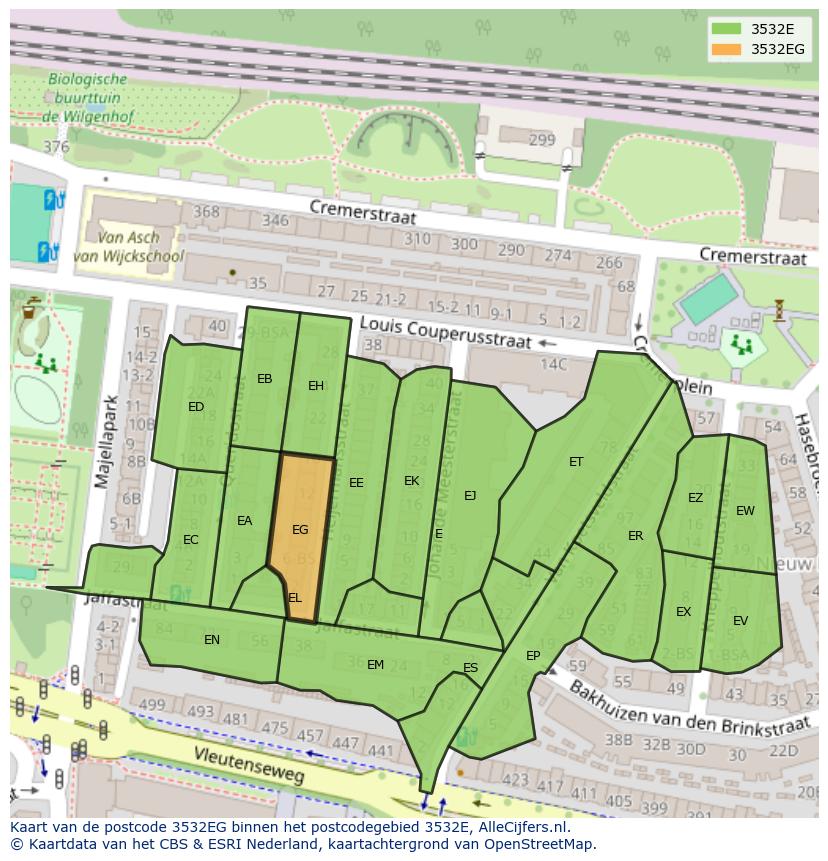 Afbeelding van het postcodegebied 3532 EG op de kaart.