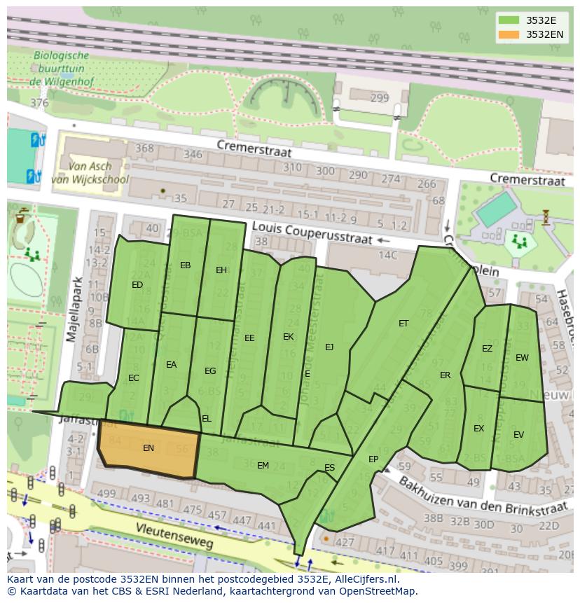 Afbeelding van het postcodegebied 3532 EN op de kaart.