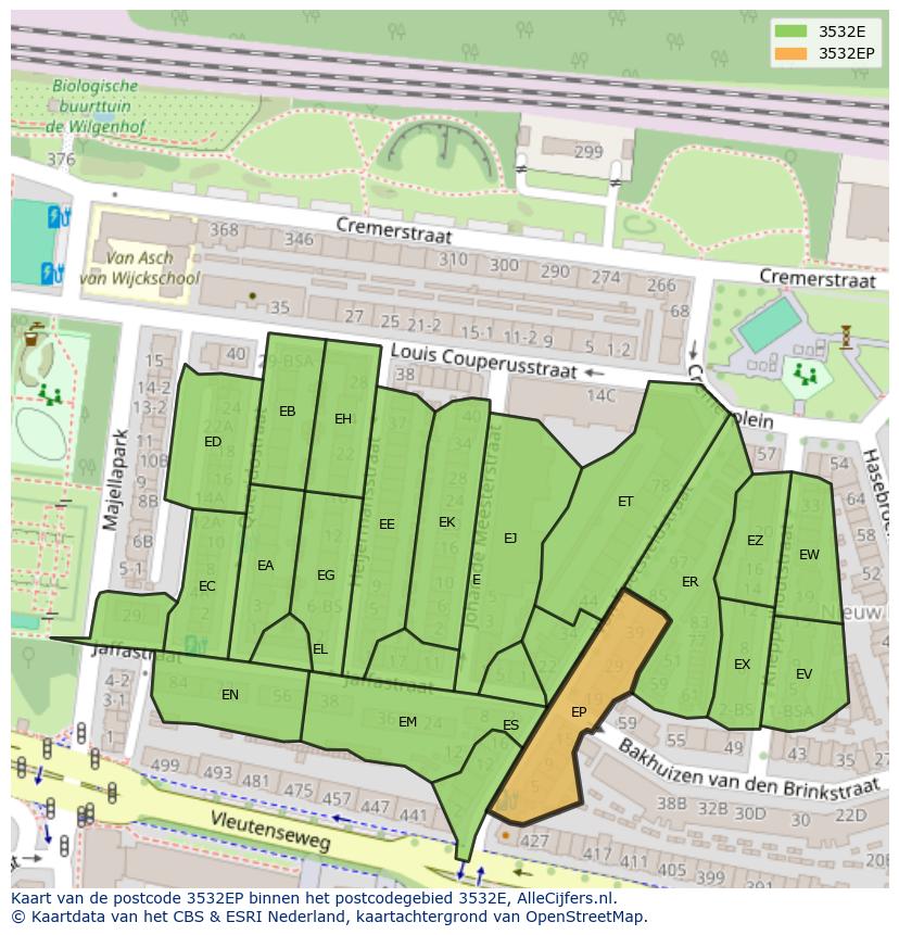 Afbeelding van het postcodegebied 3532 EP op de kaart.