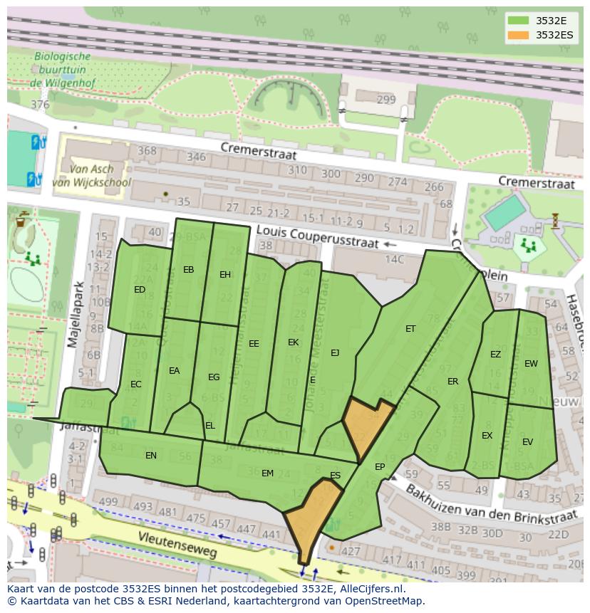 Afbeelding van het postcodegebied 3532 ES op de kaart.