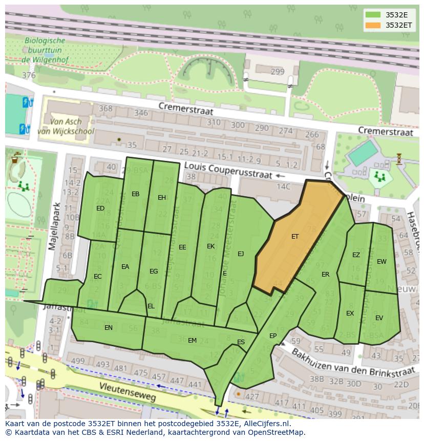 Afbeelding van het postcodegebied 3532 ET op de kaart.