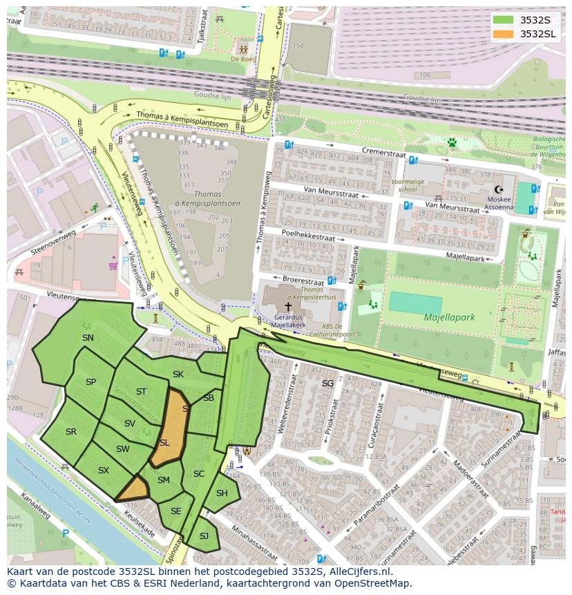 Afbeelding van het postcodegebied 3532 SL op de kaart.