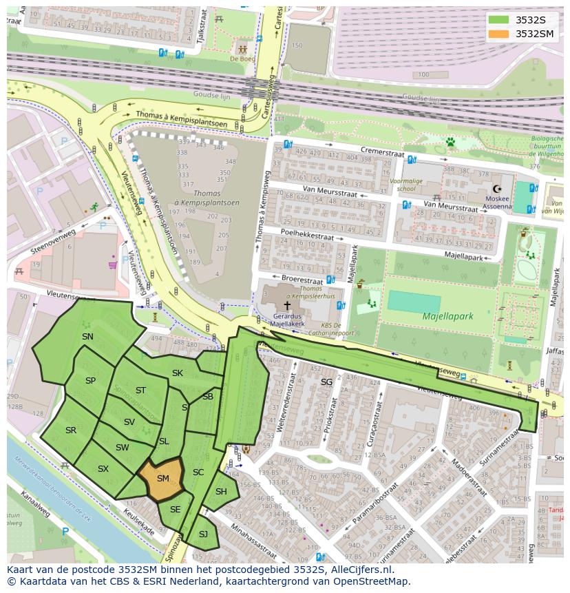 Afbeelding van het postcodegebied 3532 SM op de kaart.