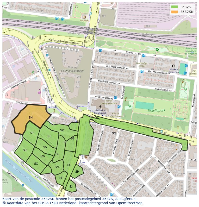 Afbeelding van het postcodegebied 3532 SN op de kaart.