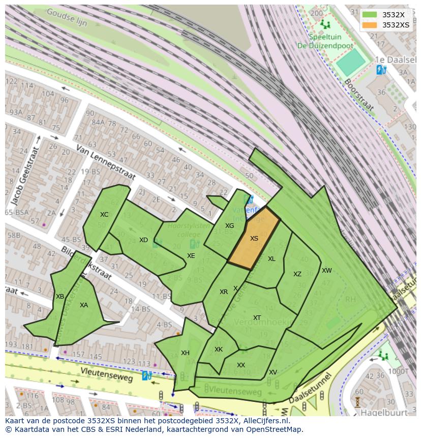 Afbeelding van het postcodegebied 3532 XS op de kaart.