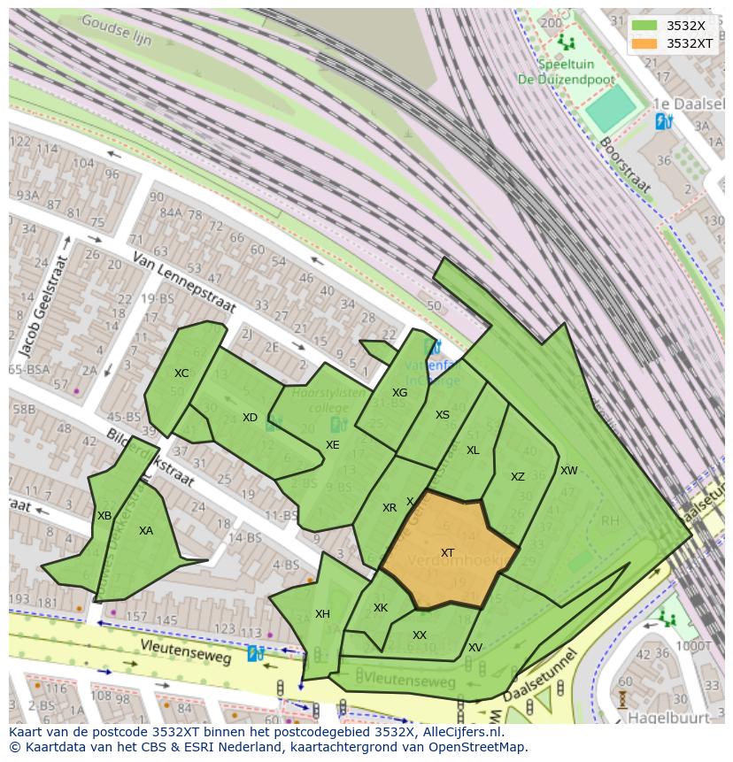 Afbeelding van het postcodegebied 3532 XT op de kaart.