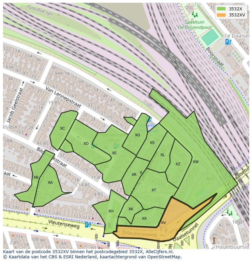 Afbeelding van het postcodegebied 3532 XV op de kaart.