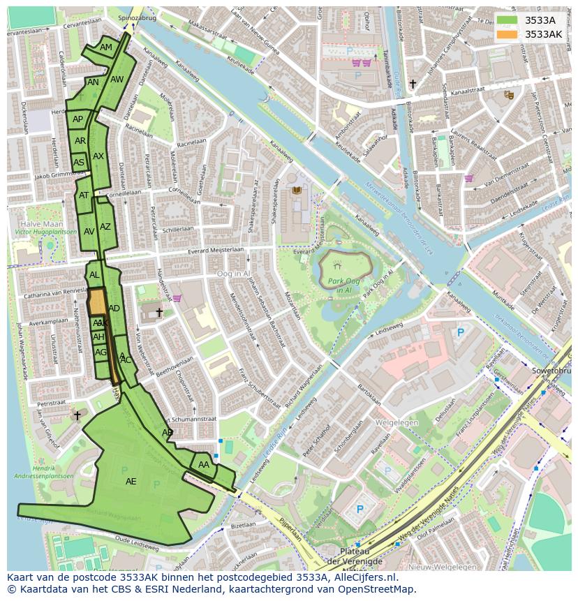 Afbeelding van het postcodegebied 3533 AK op de kaart.