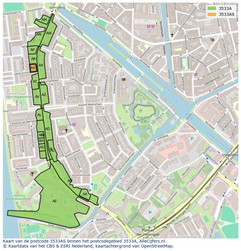 Afbeelding van het postcodegebied 3533 AS op de kaart.
