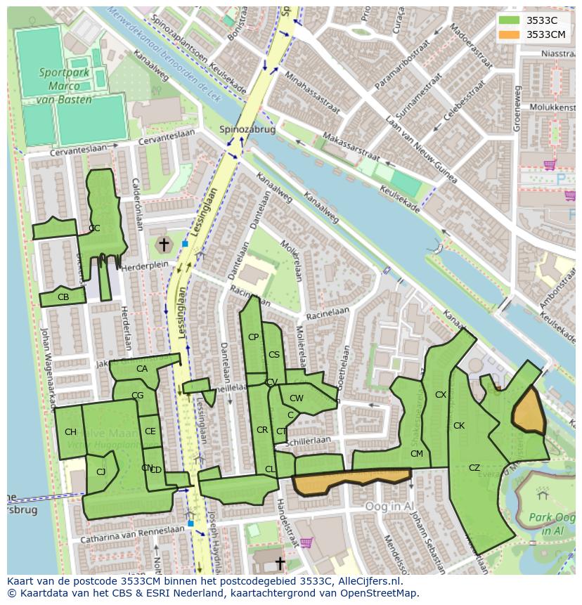 Afbeelding van het postcodegebied 3533 CM op de kaart.