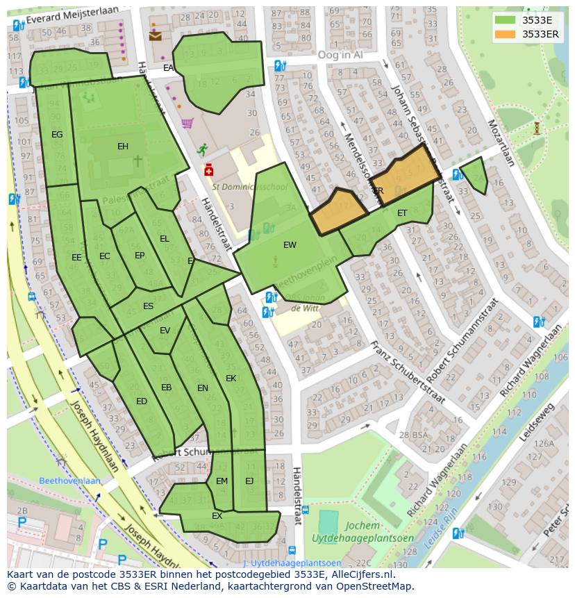 Afbeelding van het postcodegebied 3533 ER op de kaart.