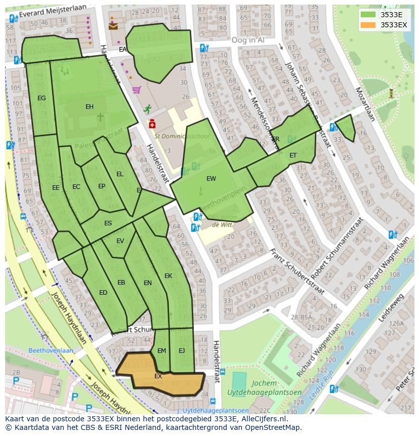 Afbeelding van het postcodegebied 3533 EX op de kaart.