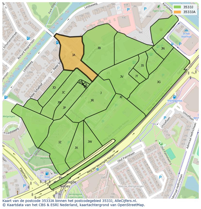 Afbeelding van het postcodegebied 3533 JA op de kaart.