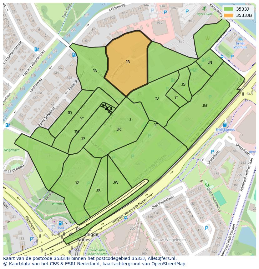 Afbeelding van het postcodegebied 3533 JB op de kaart.