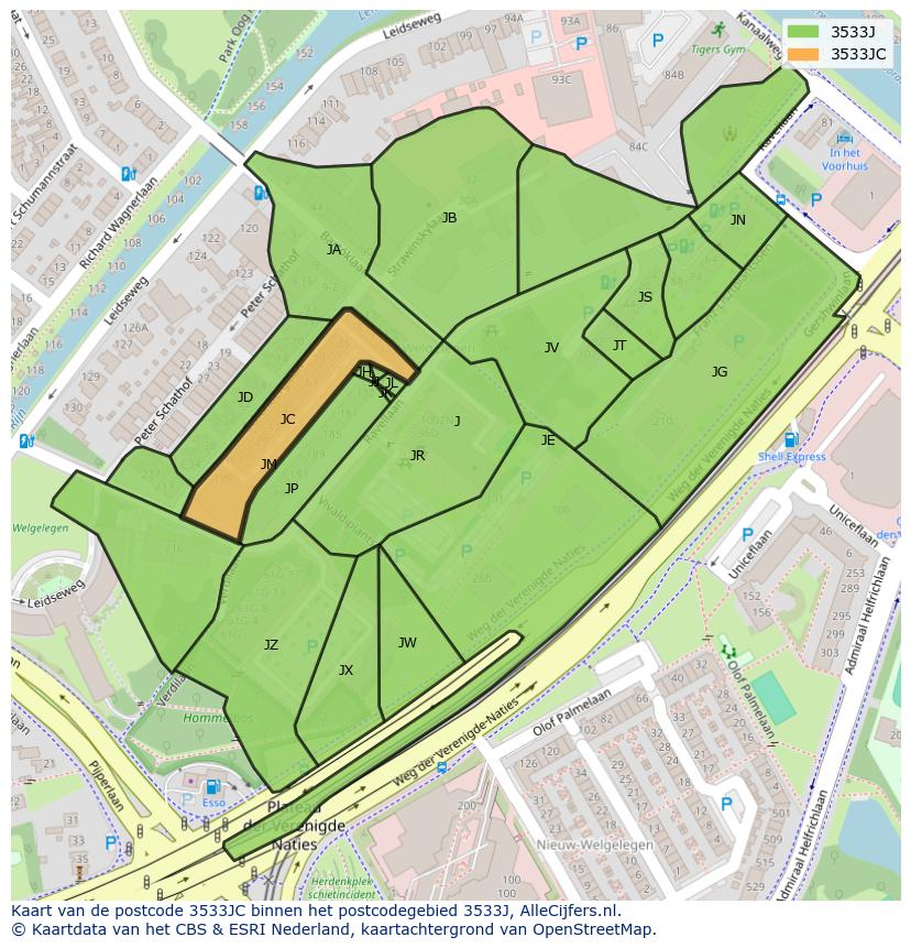 Afbeelding van het postcodegebied 3533 JC op de kaart.