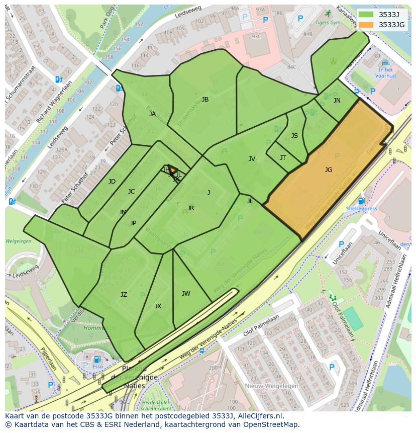 Afbeelding van het postcodegebied 3533 JG op de kaart.