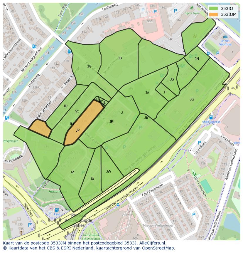Afbeelding van het postcodegebied 3533 JM op de kaart.