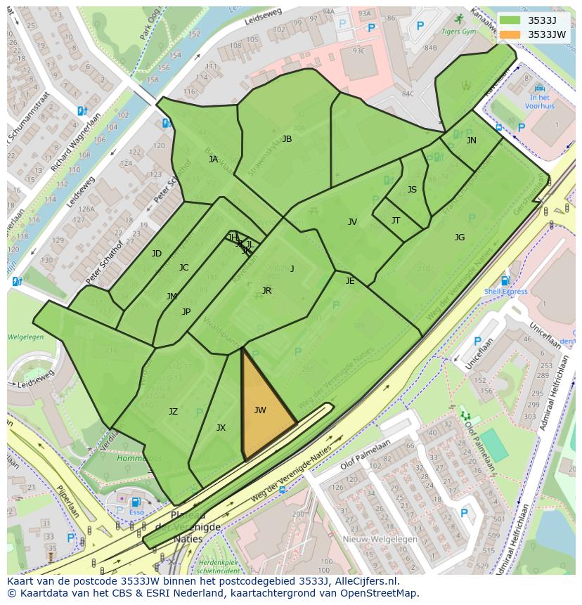 Afbeelding van het postcodegebied 3533 JW op de kaart.