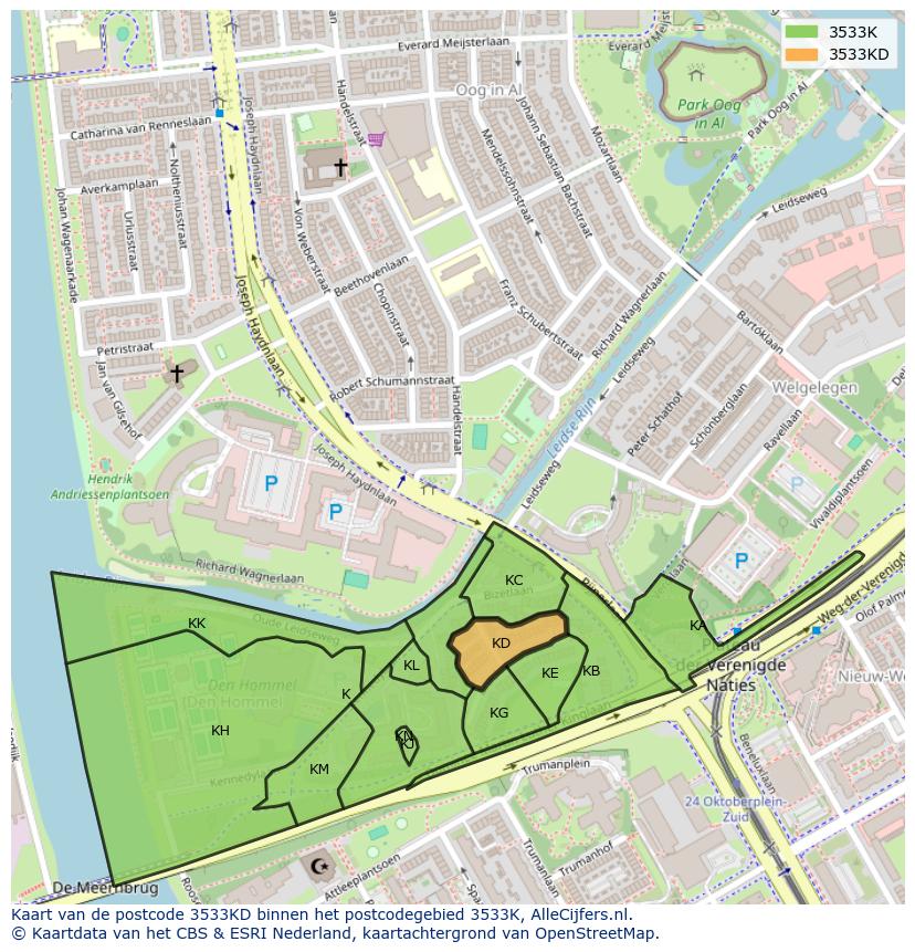 Afbeelding van het postcodegebied 3533 KD op de kaart.