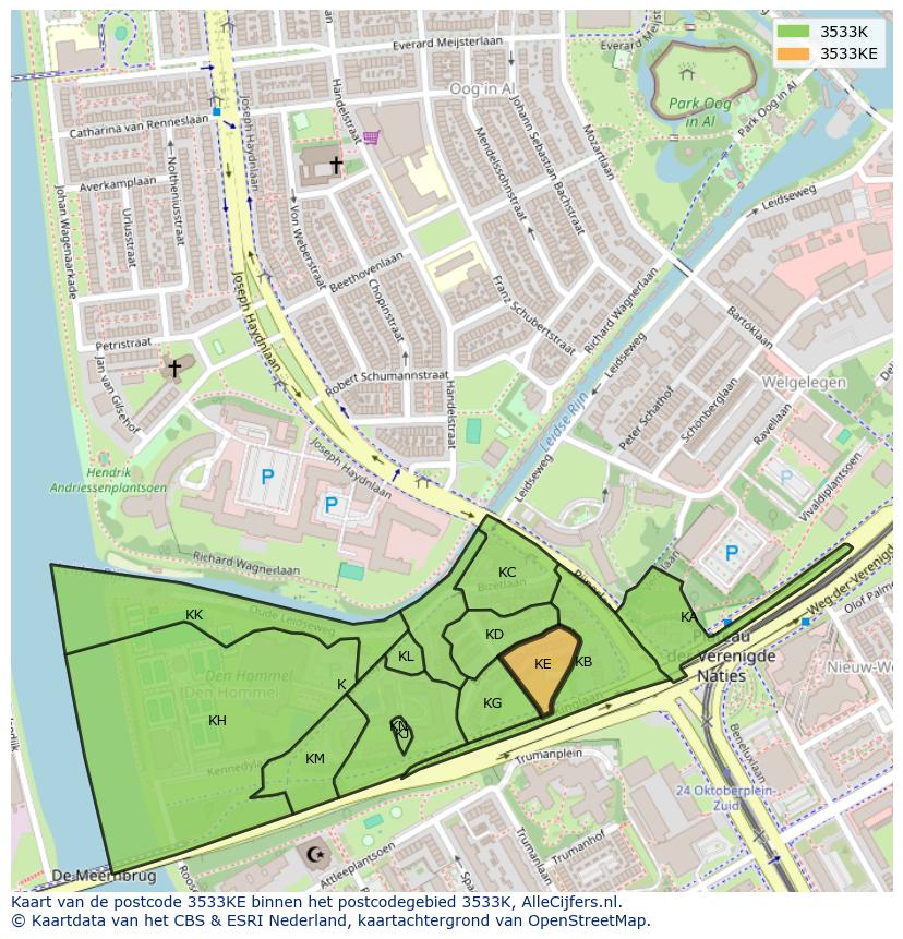 Afbeelding van het postcodegebied 3533 KE op de kaart.