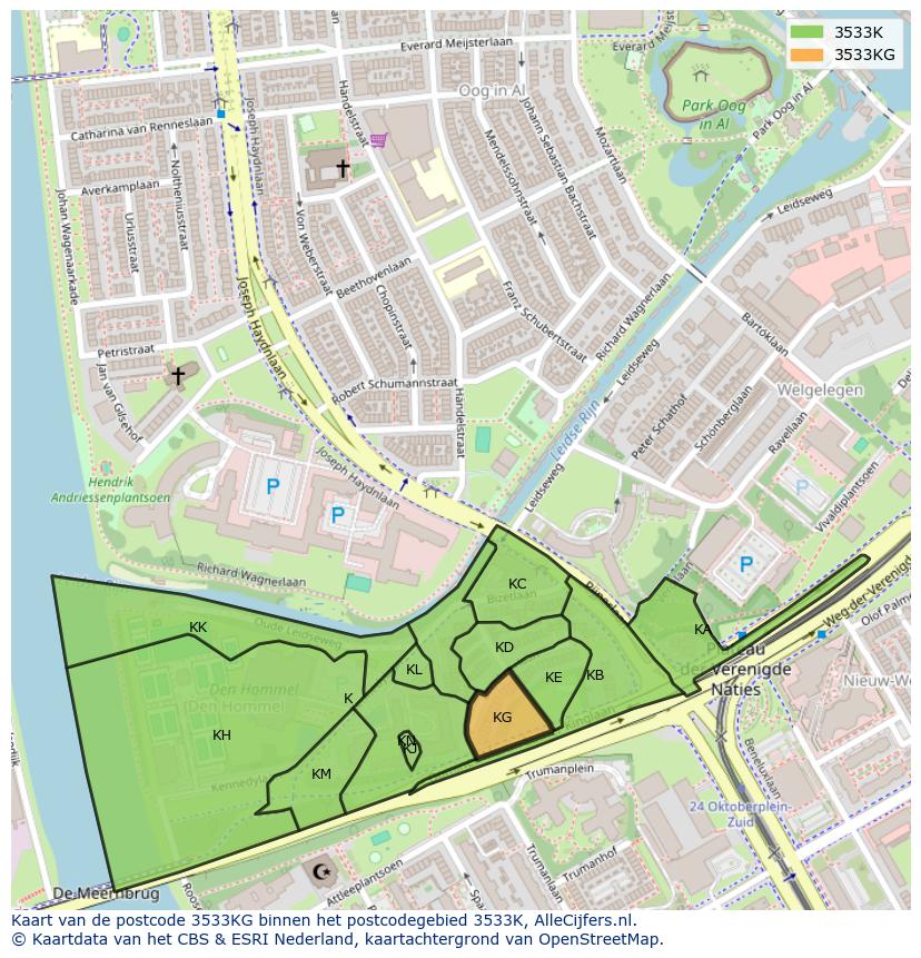 Afbeelding van het postcodegebied 3533 KG op de kaart.