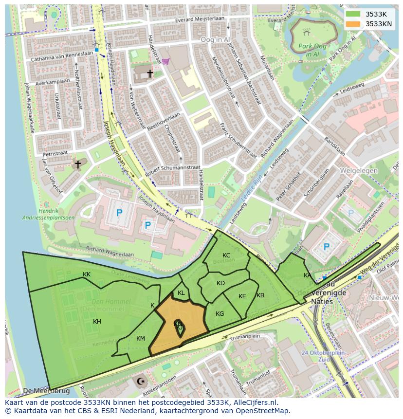 Afbeelding van het postcodegebied 3533 KN op de kaart.