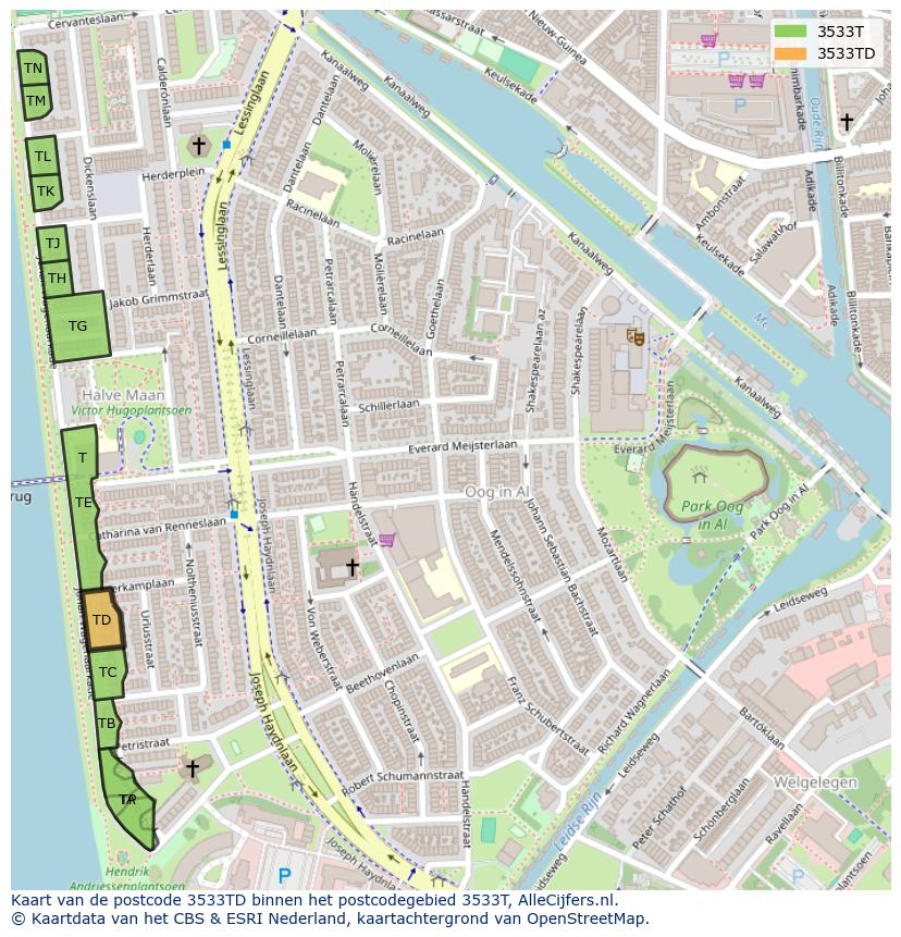 Afbeelding van het postcodegebied 3533 TD op de kaart.
