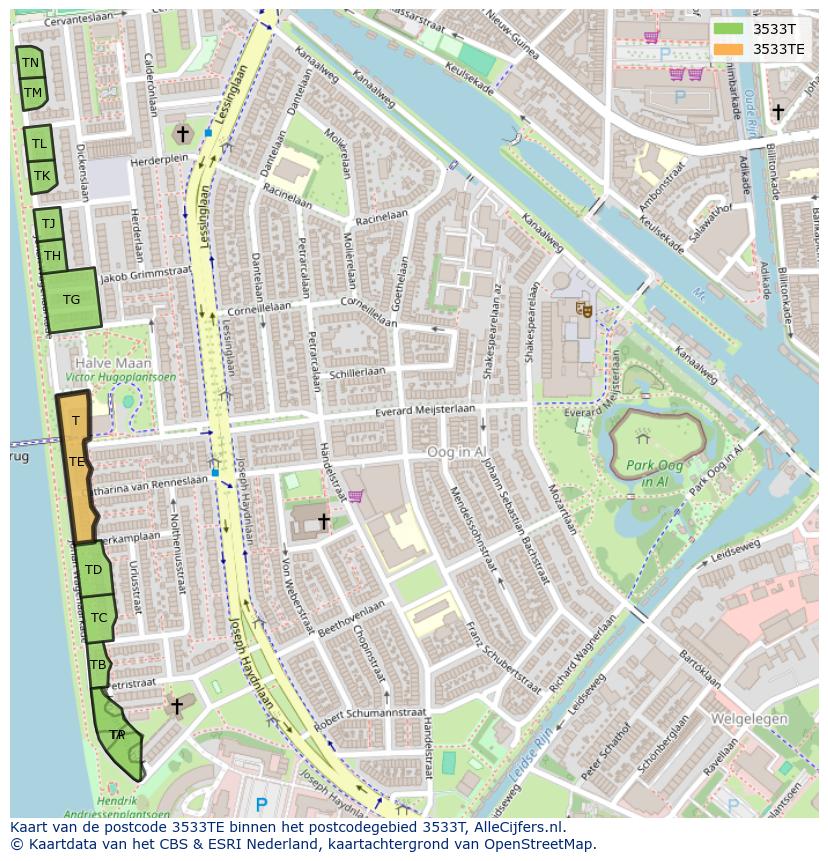 Afbeelding van het postcodegebied 3533 TE op de kaart.