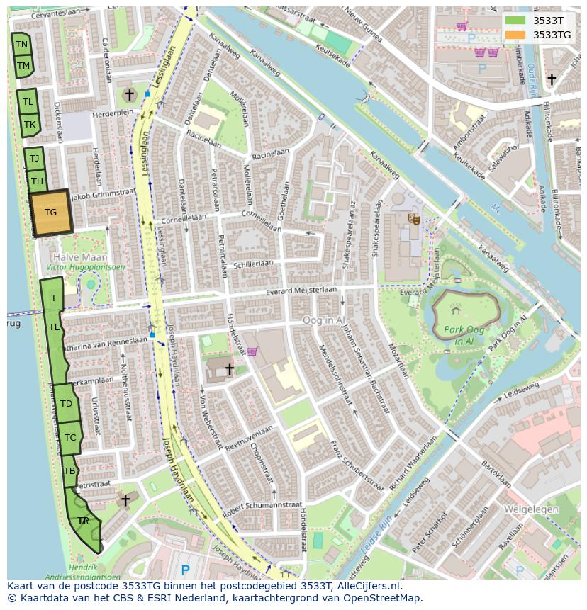 Afbeelding van het postcodegebied 3533 TG op de kaart.