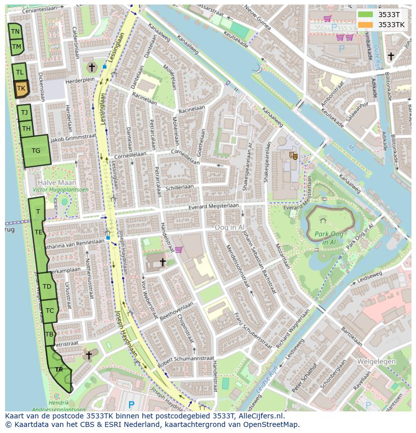 Afbeelding van het postcodegebied 3533 TK op de kaart.