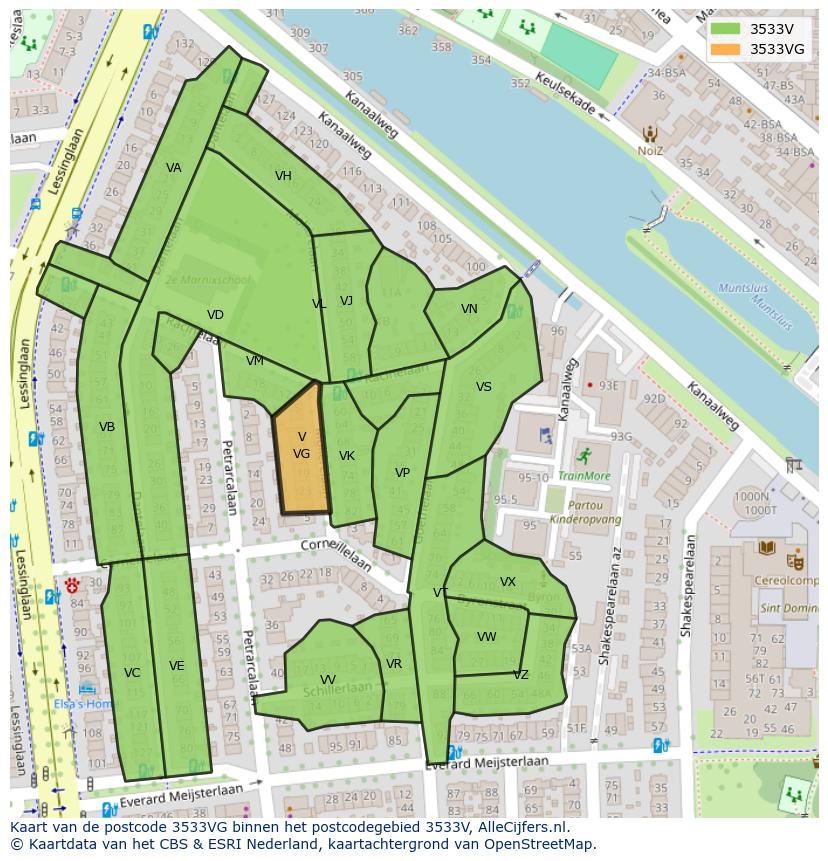 Afbeelding van het postcodegebied 3533 VG op de kaart.