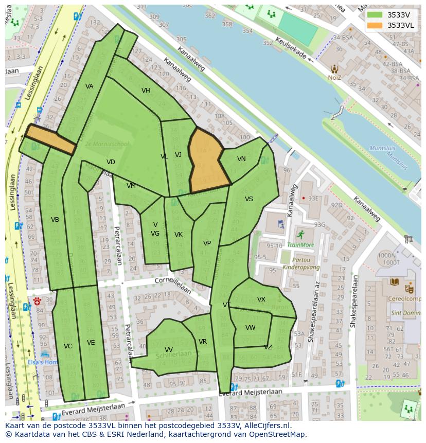 Afbeelding van het postcodegebied 3533 VL op de kaart.