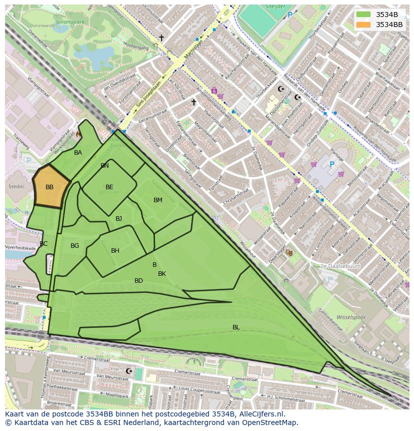 Afbeelding van het postcodegebied 3534 BB op de kaart.