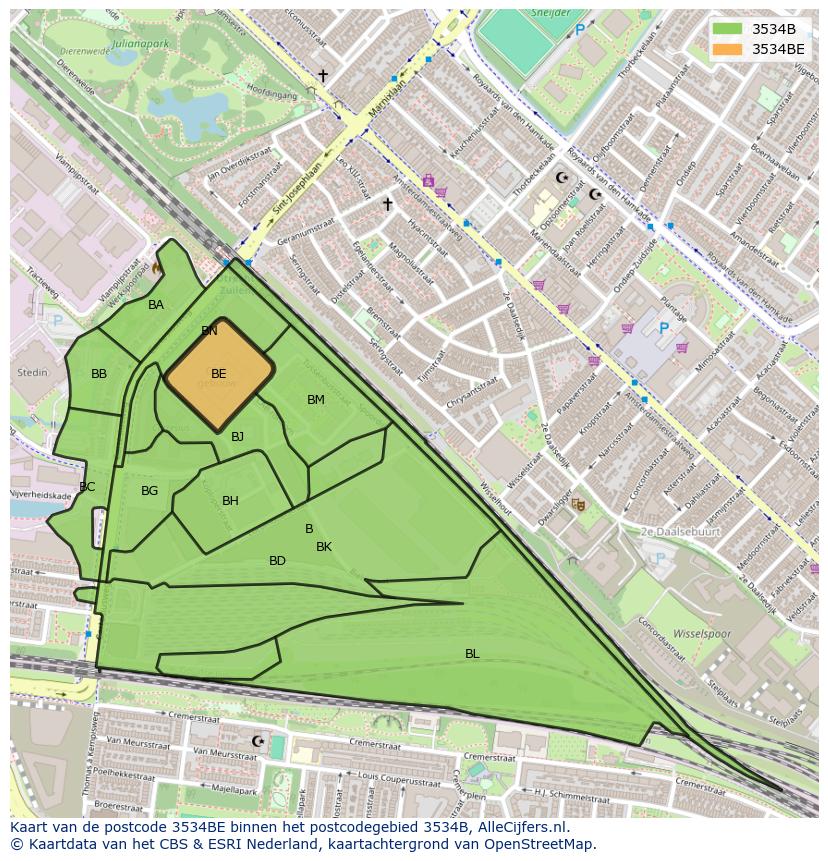 Afbeelding van het postcodegebied 3534 BE op de kaart.