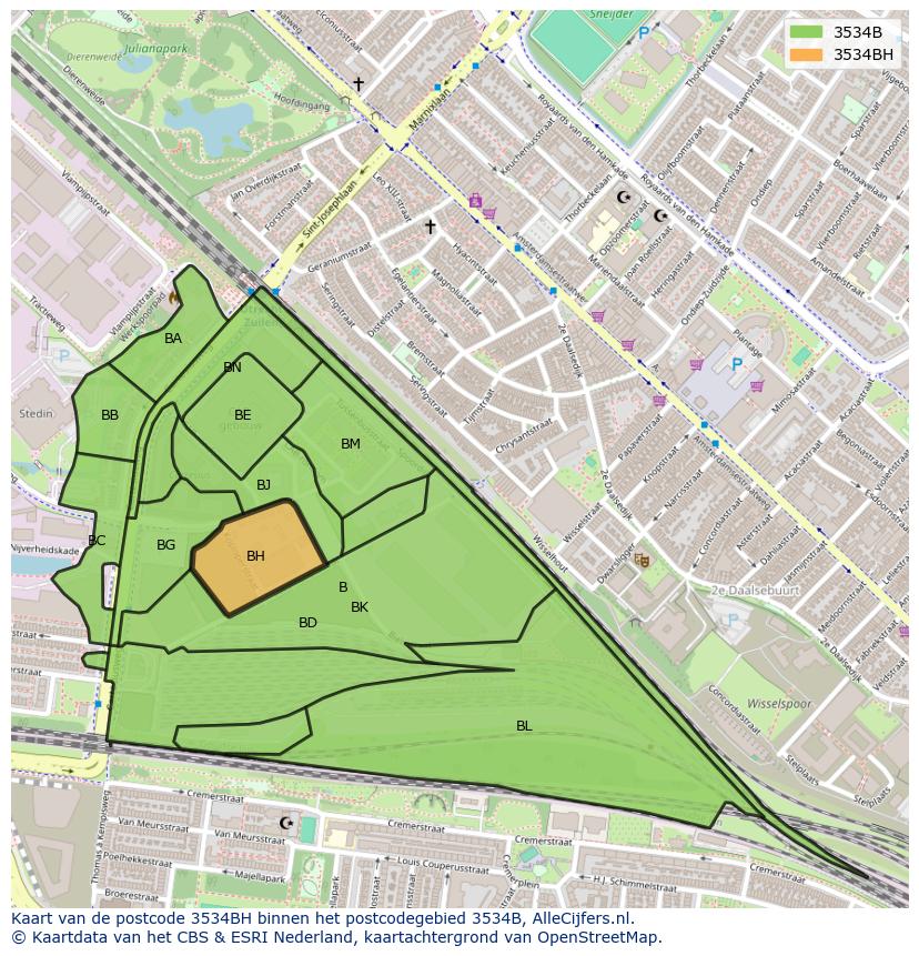 Afbeelding van het postcodegebied 3534 BH op de kaart.