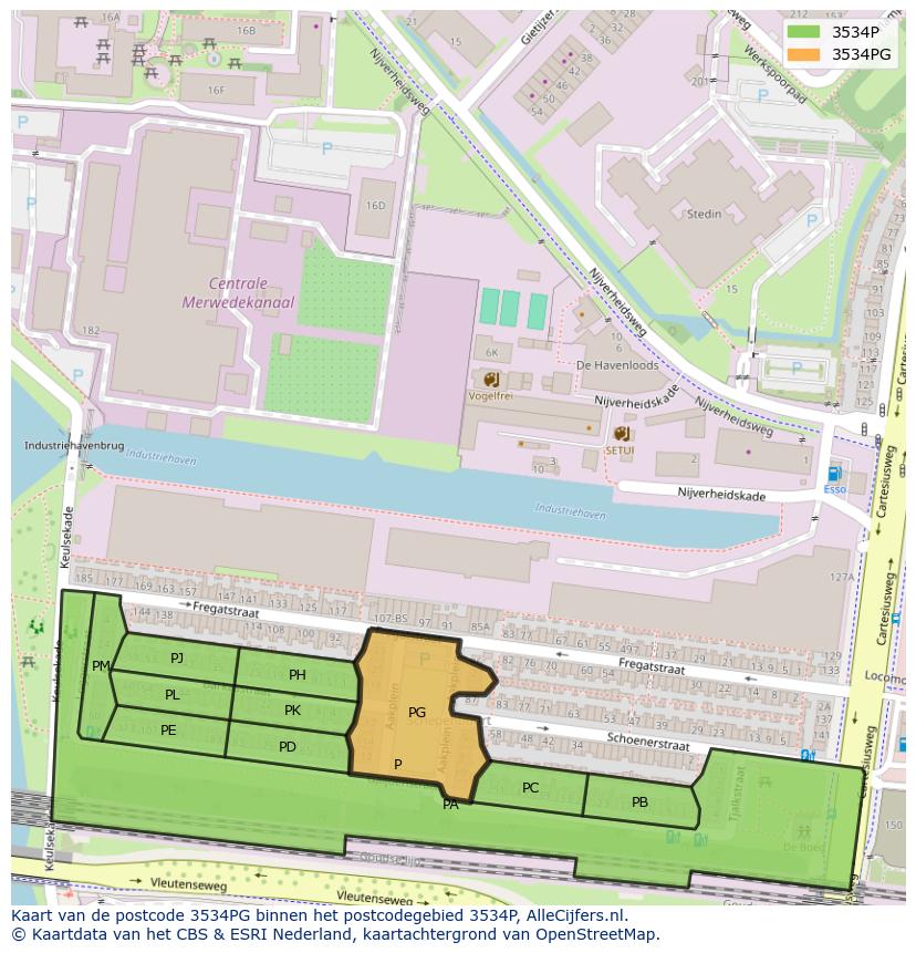 Afbeelding van het postcodegebied 3534 PG op de kaart.