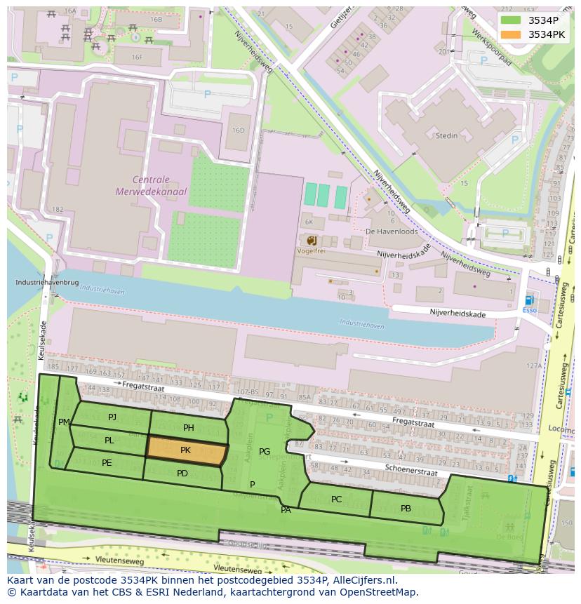 Afbeelding van het postcodegebied 3534 PK op de kaart.