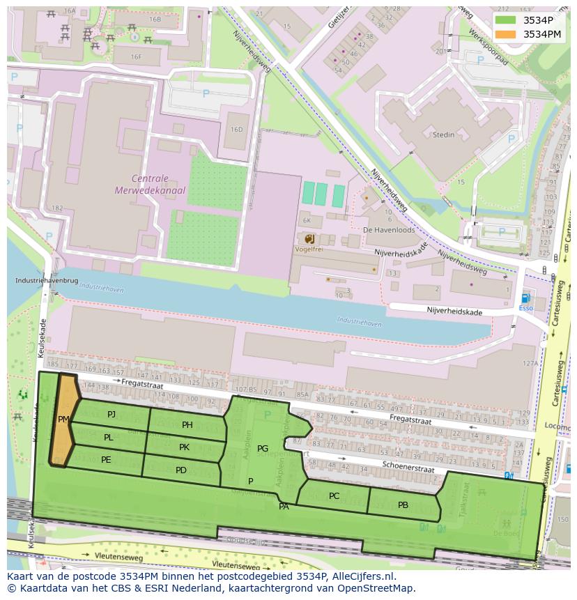 Afbeelding van het postcodegebied 3534 PM op de kaart.